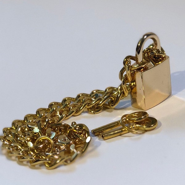 Gold Colored Padlock Necklace - Chain Necklace with Large Gold Colored Lock