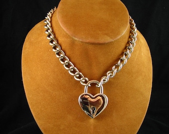 Stainless Chain Choker with Large Heart Padlock