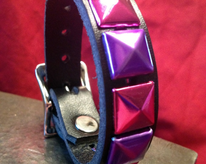 Pink and Purple Studded Leather Cuff