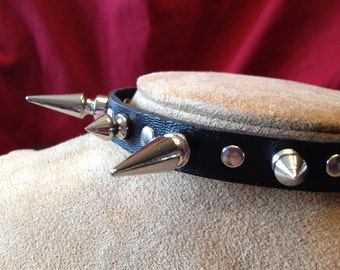 Skinny Bondage Collar with Large and Small Spikes