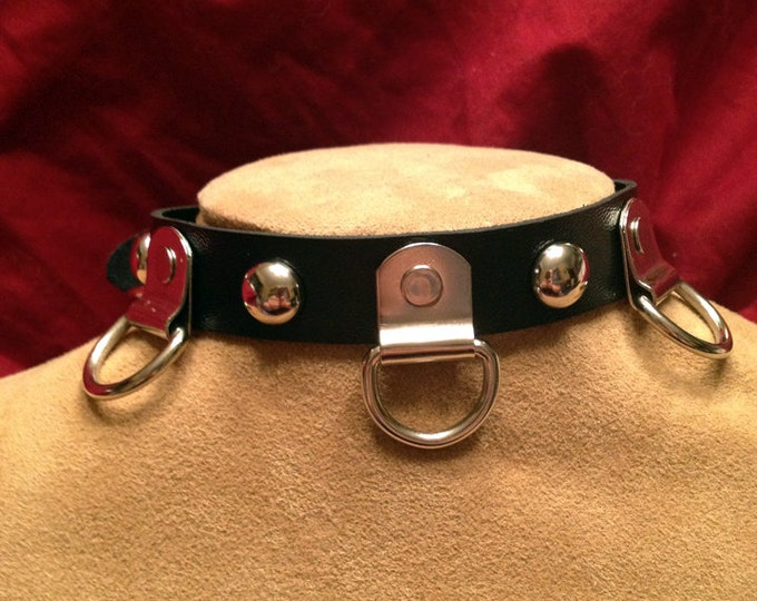 Multi D Ring Leather Collar