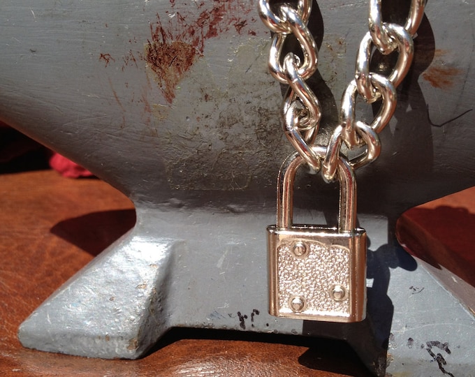 Chain Choker with Small Silver Colored Light-Weight Padlock