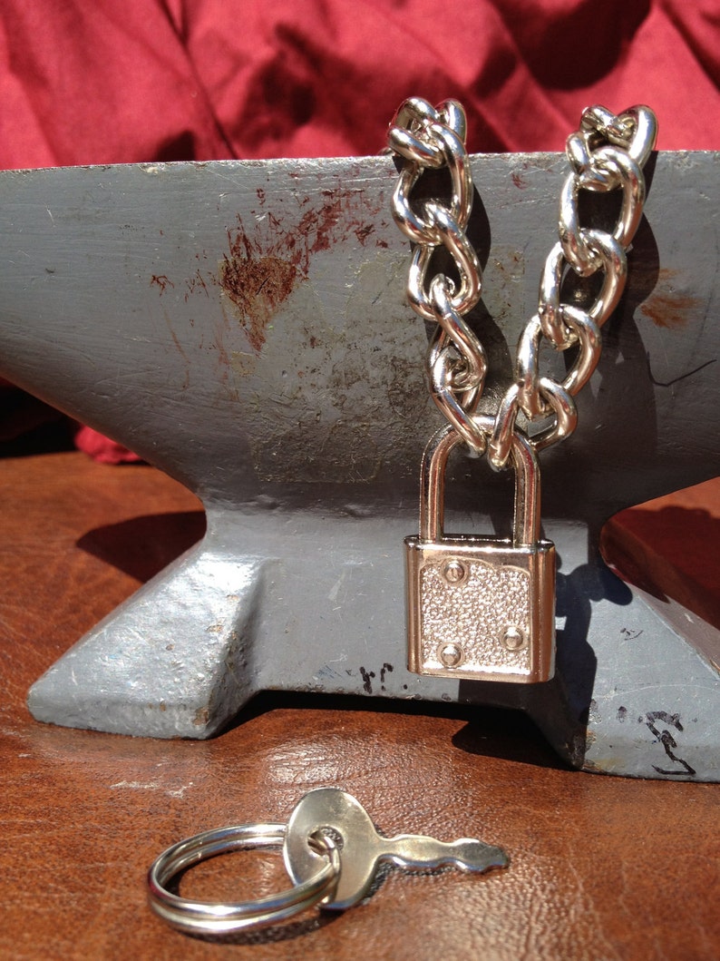 Chain Choker with Small Silver Colored Light-Weight Padlock image 1