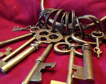 Bronze Colored Keyring with 10 Decorative Keys