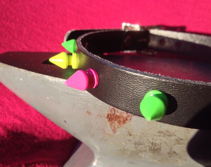 Pink, Yellow and Green Spiky Leather Collar