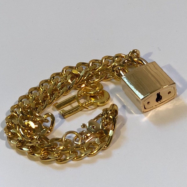 Stainless Steel Chain Necklace with Large Gold Colored Lock
