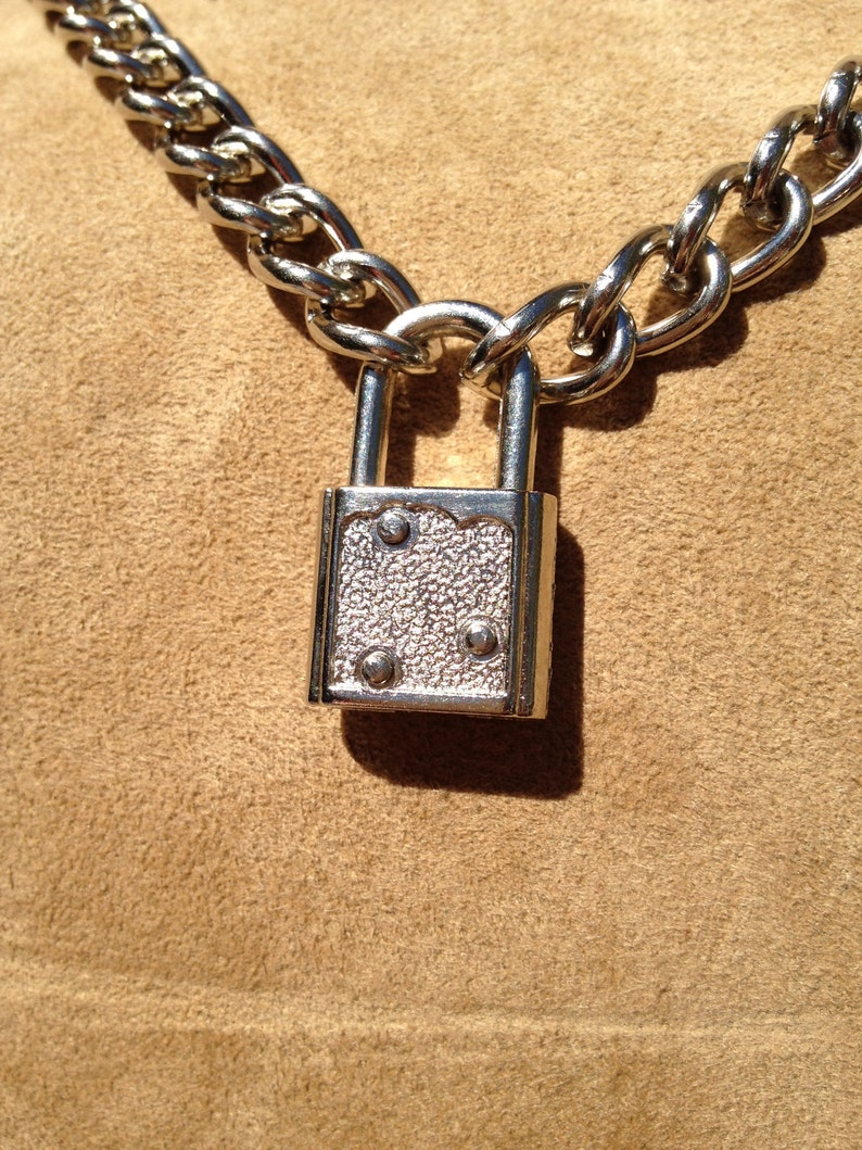 Chain Choker with Small Silver Colored Light-Weight Padlock image 4