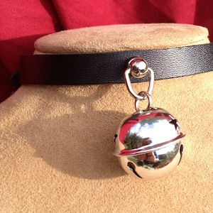Small Shiny 1.5 inch Silver  Bell on Black Leather Choker