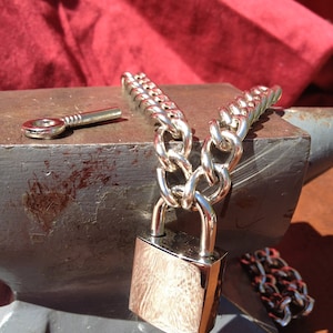 Stainless Steel Chain Choker with Silver Colored Nickel Plated Square Padlock