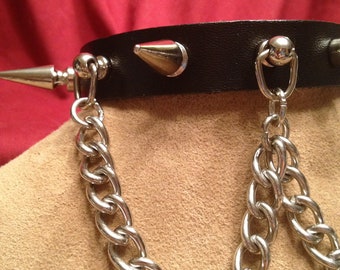 Double Chain Collar with 1" Spikes