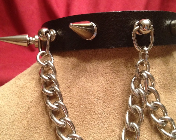 Double Chain Collar with 1" Spikes