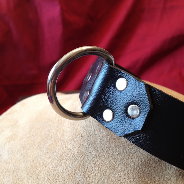 Large 1" Leather Collar with Stainless Steel D Ring