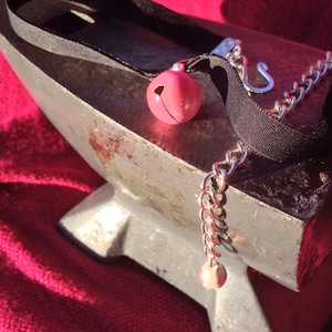 Bubblegum Pink Bell on Black Velvet Choker