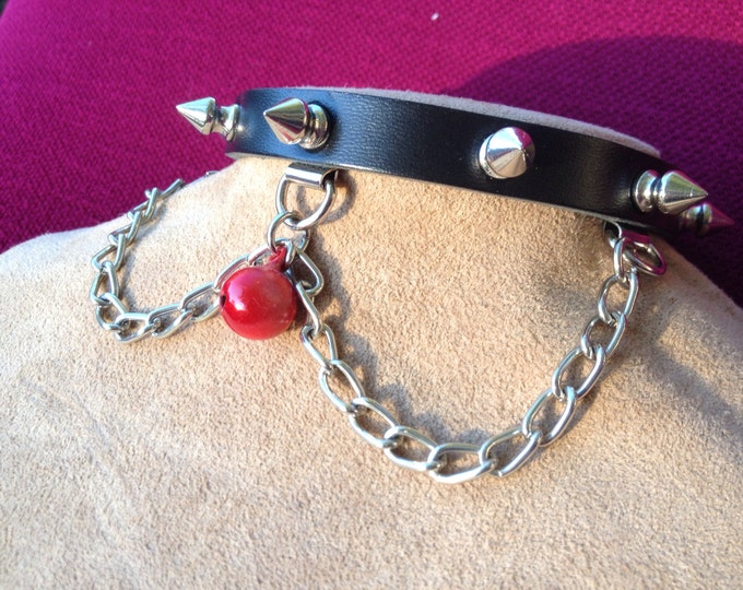 Spiked Chain Collar with Jingly Red Bell