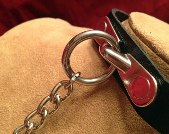 Leather Collar with Stainless Ring and Chain Attached