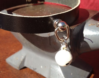 Tiny Ivory Colored Bell on Black Leather Choker