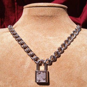 Chain Choker with Small Silver Colored Light-Weight Padlock image 2