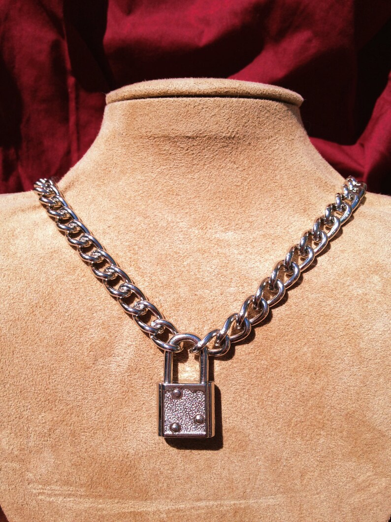 Chain Choker with Small Silver Colored Light-Weight Padlock image 2