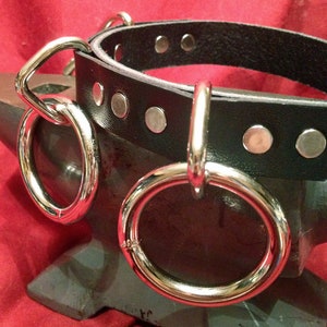 6 Ring Stainless Steel and Leather Bondage Collar