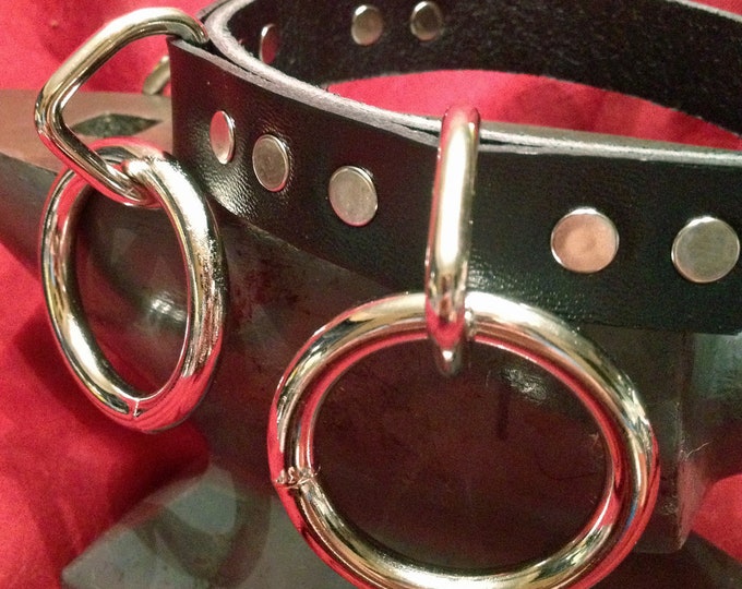 Multi Ring Stainless Steel and Leather Bondage Collar