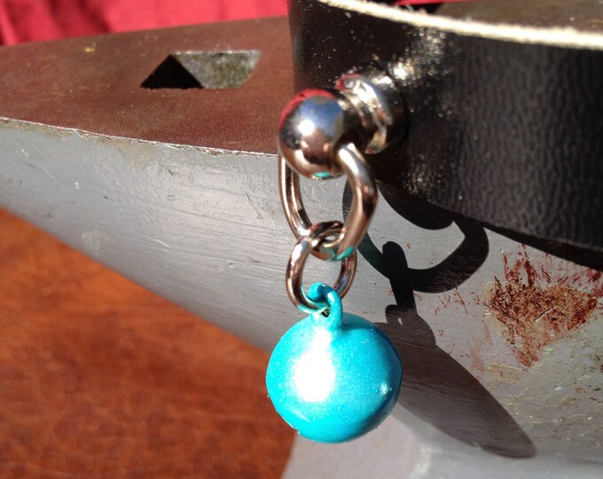 Tiny Robin's Egg Blue Bell on Black Leather Choker