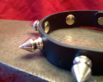 Silver Spiked Leather Cuff