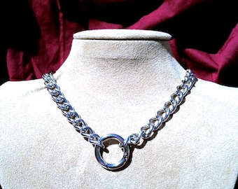 Chain Choker with O-Ring Clip, Biker Chain Necklace, Nickel or Stainless Steel, Custom Length