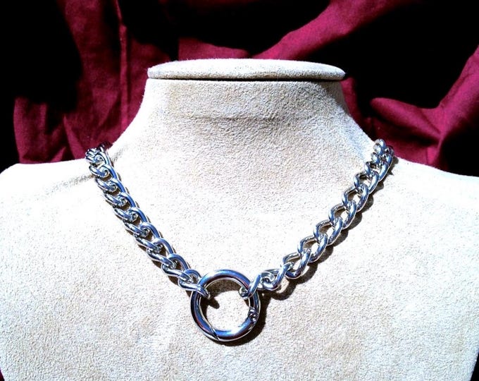 Chain Choker with O-Ring Clip, Biker Chain Necklace, Nickel or Stainless Steel, Custom Length