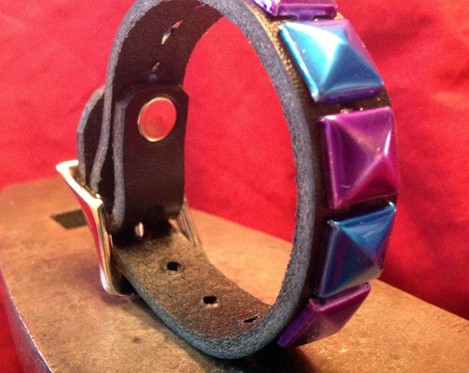 Blue and Purple Studded Leather Cuff