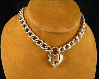 Stainless Steel Chain Choker with Small Heart Padlock