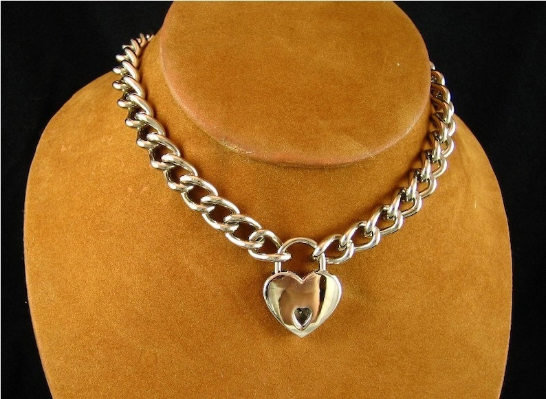 Chain Choker With Small Heart Padlock Etsy