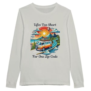 Retro Van Life Long Sleeve Shirt: Nomad Adventure Tee Ash