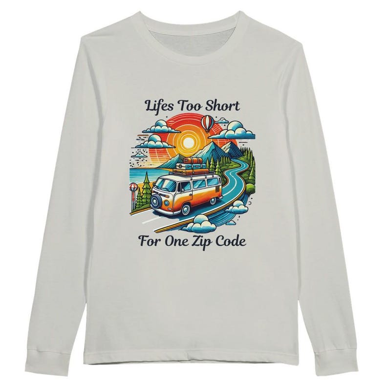 Retro Van Life Long Sleeve Shirt: Nomad Adventure Tee Ash