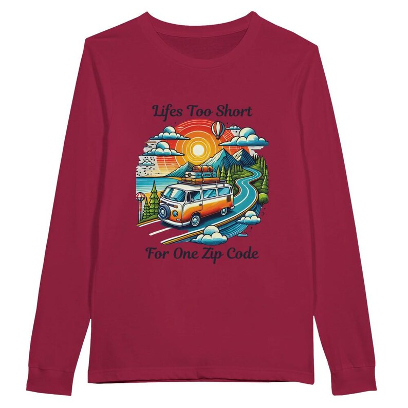 Retro Van Life Long Sleeve Shirt: Nomad Adventure Tee Cardinal
