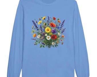 Floral Graphic Long Sleeve T-Shirt | Nature Lover Gift | Wildflower Cotton Shirt