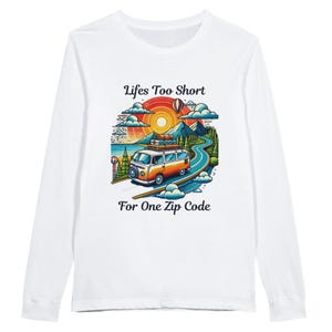Retro Van Life Long Sleeve Shirt: Nomad Adventure Tee White