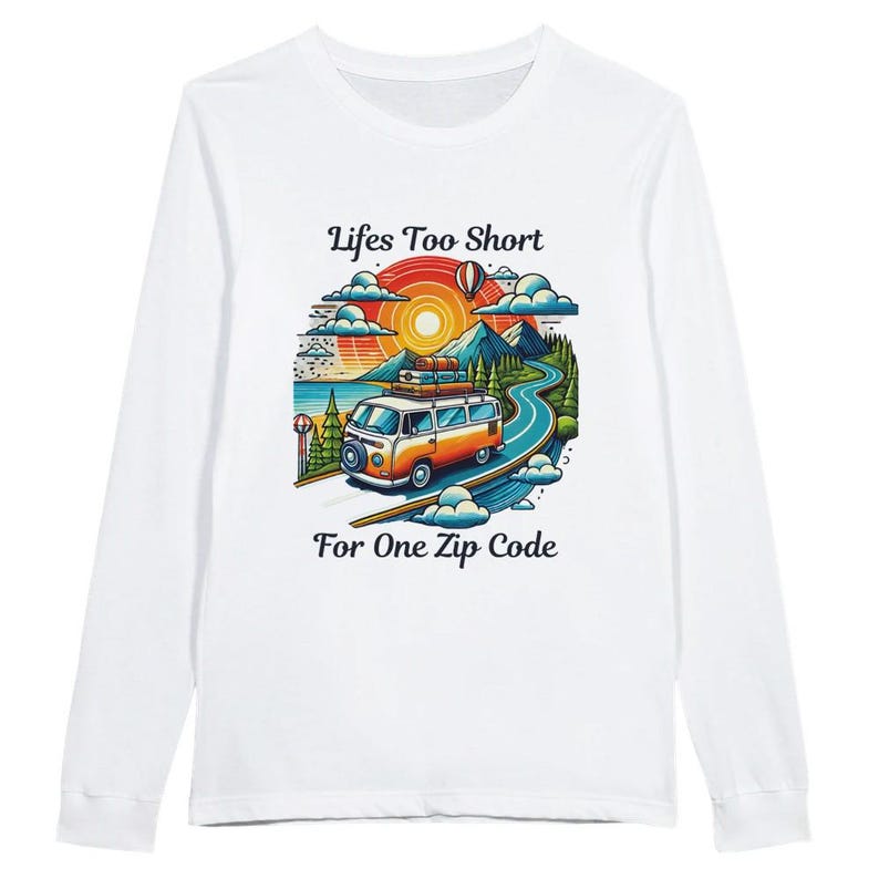 Retro Van Life Long Sleeve Shirt: Nomad Adventure Tee White