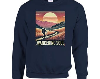 Sudadera Wandering Soul: Sudadera con capucha retro de senderismo y aventura acogedora