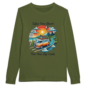 Retro Van Life Long Sleeve Shirt: Nomad Adventure Tee Olive