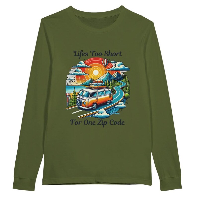 Retro Van Life Long Sleeve Shirt: Nomad Adventure Tee Olive