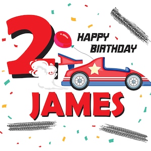 Editable Kids Racing Themed Birthday Card Template | Fun Illustrator Design | Printable Birthday Card for Children