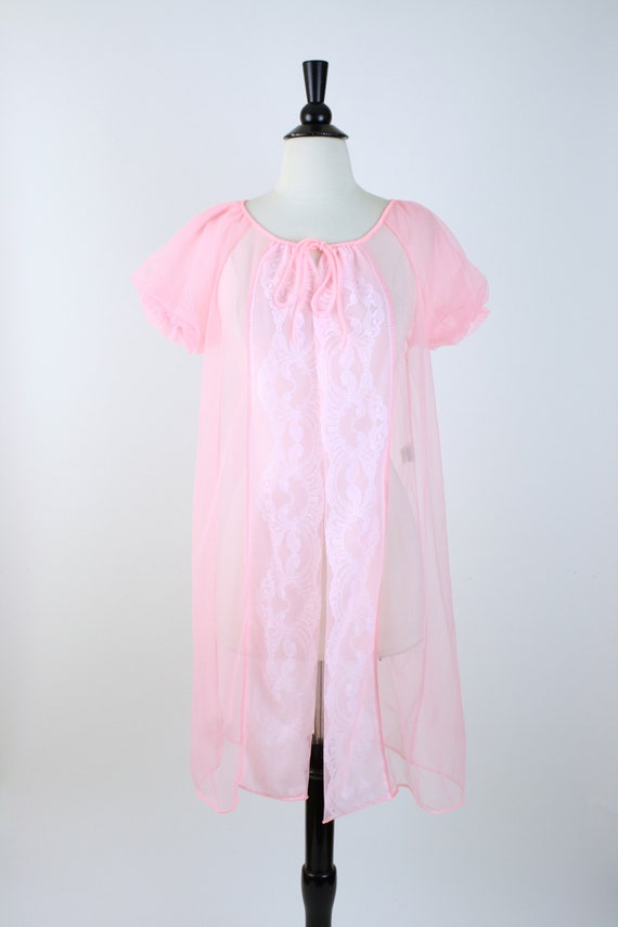 vintage 60s peignoir | 1960s pink sheer robe | bu… - image 2