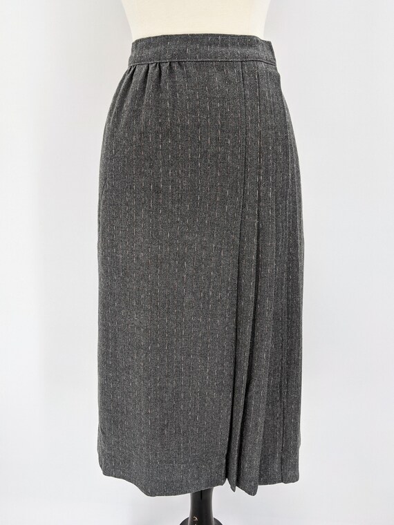 vintage 80s gray asymmetrical pleated suit skirt … - image 3