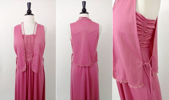 vintage 70s halter maxi dress || 1970s dusty rose… - image 9