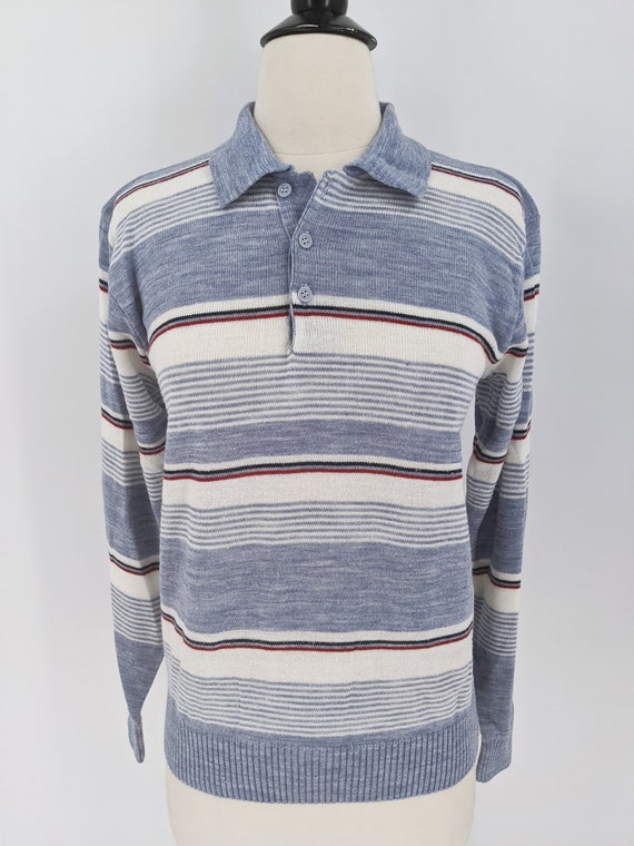 vintage 80s striped henley sweater | 1980s Classi… - image 3