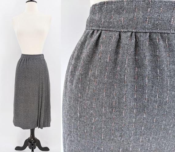 vintage 80s gray asymmetrical pleated suit skirt … - image 1