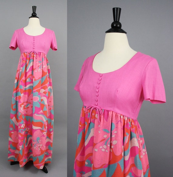 vintage 60s Hot Pink Op Art Maxi Dress / 1960s Mod Ps… - Gem