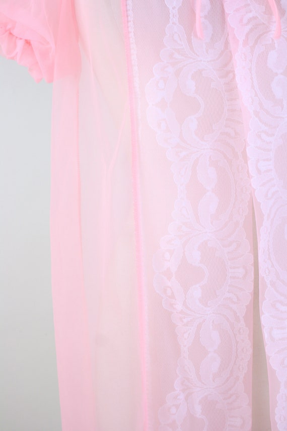 vintage 60s peignoir | 1960s pink sheer robe | bu… - image 7
