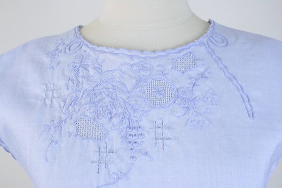 vintage 60s linen top | 1960s Rose Brand light bl… - image 4