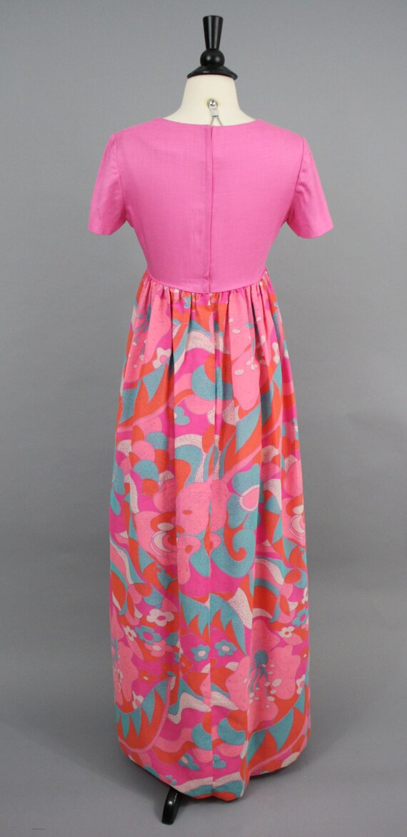 vintage 60s Hot Pink Op Art Maxi Dress / 1960s Mo… - image 4